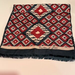 Marchesa di Gresy Vintage Red Green and Cream Geometric Silk Scarf